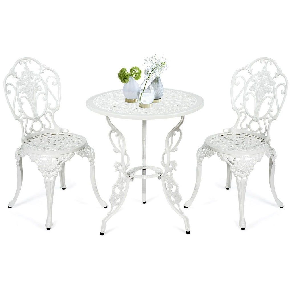 Ensemble Table et 2 Chaises pour Jardin en Aluminium en Forme de Rose Blanc Résistant aux Intempéries -