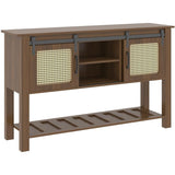 AECOJOY Buffet Cabinet, Coffee Bar Storage Cabinet, 46'' Coffee Bar Table with Rattan Sliding Barn Door, Adjustable Shelves and Bottom Open Shelf