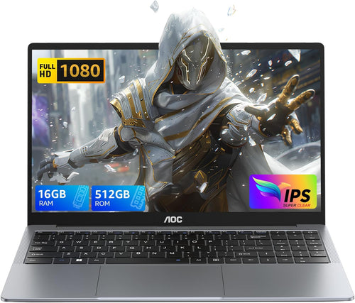AOC Ordinateur Portable Boîtier Métallique d'un PC Portable 15 6 Pouces FHD 16 Go de DDR4 512 Go de SSD N97 (6M Cache Jusqu'à 3 60 GHz) Wi-FI BT5.0 USB 3 2 Type C HDMI