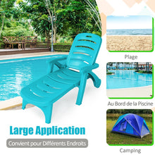 Load image into Gallery viewer, Chaise Longue Pliable Dossier Inclinable  5 Positions avec Roues Intgres pour Terrasse Jardin Piscine 150 kg Gris/Blanc/Bleu -