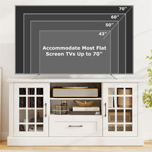 Load image into Gallery viewer, 62" Farmhouse TV Stand for 70 Inch TVs, Tall Media Console Table with 2 Glass Doors, Cubbies &amp; Drawer, Storage Cabinet for Living Room