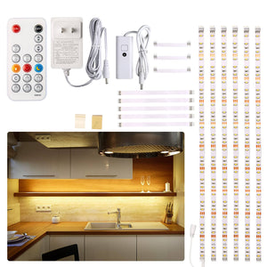 WOBANE Under Cabinet LED Lighting Kit, 6 Pcs LED Strip Lights with Remote Control Dimmer and Adapter, Dimmable for Kitchen