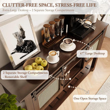 Load image into Gallery viewer, AECOJOY Buffet Cabinet, Coffee Bar Storage Cabinet, 46'' Coffee Bar Table with Rattan Sliding Barn Door, Adjustable Shelves and Bottom Open Shelf