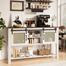 Load image into Gallery viewer, AECOJOY Buffet Cabinet, Coffee Bar Storage Cabinet, 46'' Coffee Bar Table with Rattan Sliding Barn Door, Adjustable Shelves and Bottom Open Shelf