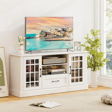 Load image into Gallery viewer, 62" Farmhouse TV Stand for 70 Inch TVs, Tall Media Console Table with 2 Glass Doors, Cubbies &amp; Drawer, Storage Cabinet for Living Room