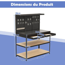 Load image into Gallery viewer, tabli de Bricolage 121 x 61 cm Table de Travail en Mtal de 230 kg avec 3 Panneaux Perfors 24 Accessoires de Suspension Noir/Bleu Marine -