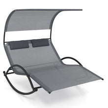 Load image into Gallery viewer, Chaise Longue Double Chaise  Bascule pour 2 Personnes 2 Appui-T锚tes Amovibles Cadre en Mtal Robuste Lit de Repos Ergonomique 2 Places Gris/Noir/Beige -
