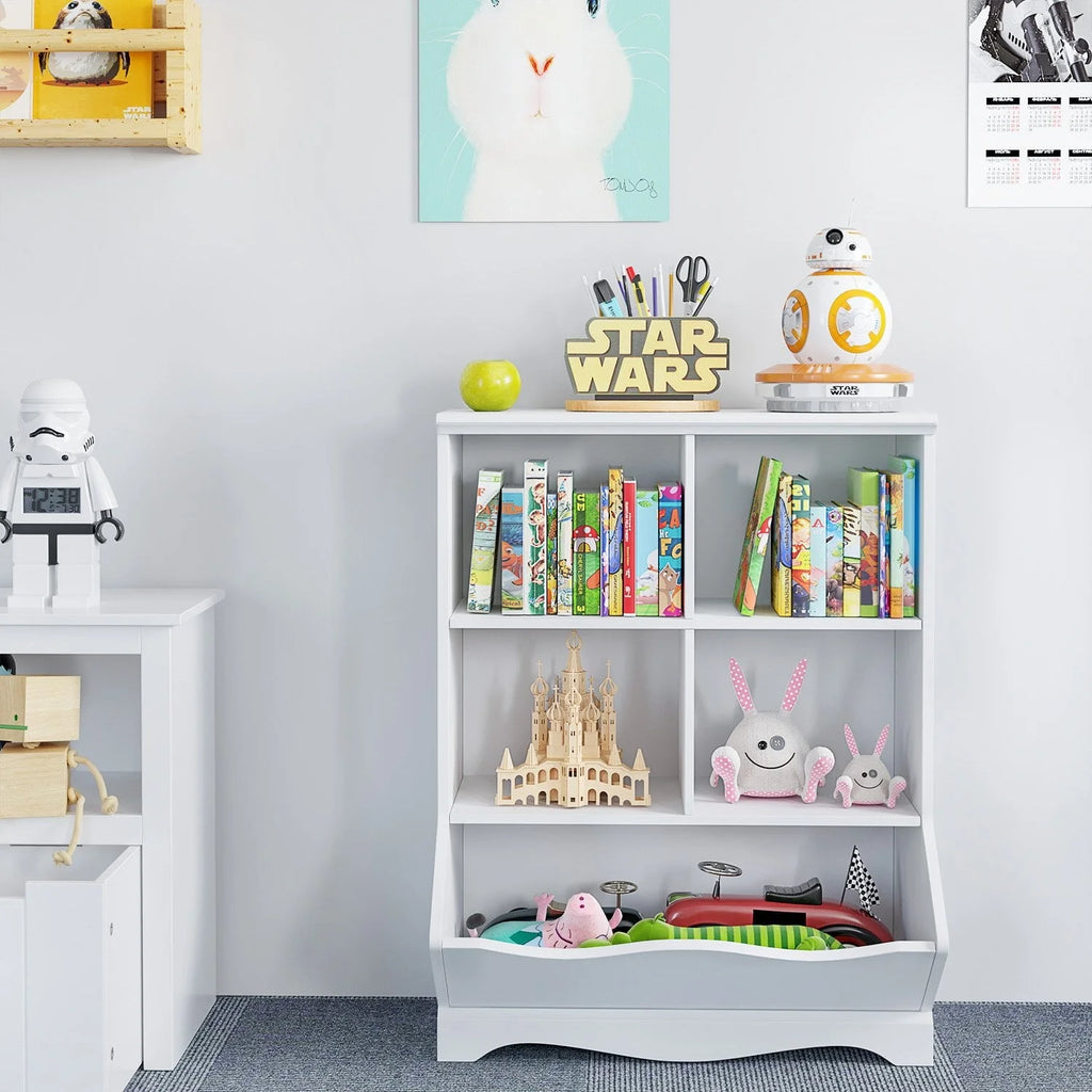 Homfa Kid'S Cubby Toy Storage Cabinet, Wood Toy Organizer of 5 Bins, Children'S White Bookcase, Toy Chest for Bedroom Living Room