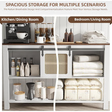 Load image into Gallery viewer, AECOJOY Buffet Cabinet, Coffee Bar Storage Cabinet, 46'' Coffee Bar Table with Rattan Sliding Barn Door, Adjustable Shelves and Bottom Open Shelf