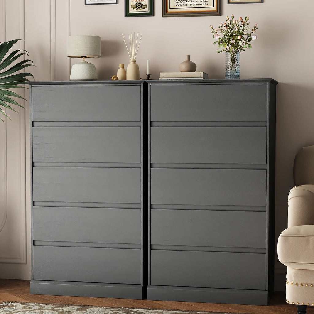 Black Dresser Bedroom Dresser, Tall Wood 5 Drawer Dresser & Chest of Drawers for Closet, Living Room Hallway Kids Bedroom