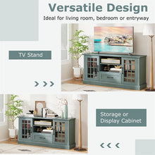 Load image into Gallery viewer, 62" Farmhouse TV Stand for 70 Inch TVs, Tall Media Console Table with 2 Glass Doors, Cubbies &amp; Drawer, Storage Cabinet for Living Room