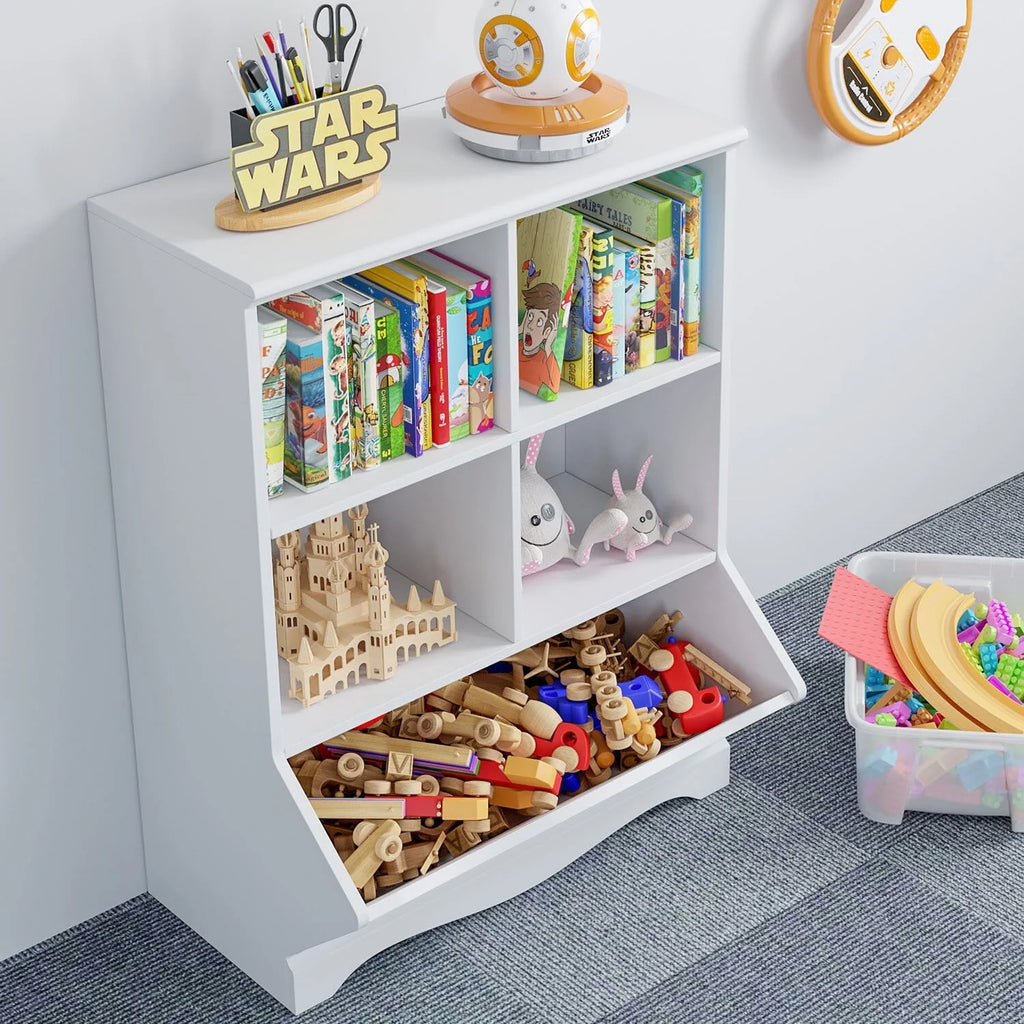 Homfa Kid'S Cubby Toy Storage Cabinet, Wood Toy Organizer of 5 Bins, Children'S White Bookcase, Toy Chest for Bedroom Living Room