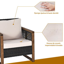 Load image into Gallery viewer, Ensemble Salon de Jardin en Bois d'Acacia Rotin Artisanal Anti-soleil Résistant aux Intempéries pour Porche Balcon Terrasse -