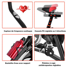 Load image into Gallery viewer, Vlo D檃ppartement Vlo Silencieux avec Courroie et Roue D檌nertie en Fer de 10kg Guidon et Selle Ajustable Noir + Rouge -
