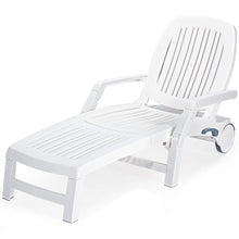 Load image into Gallery viewer, Chaise Longue Inclinable Réglable à 5 Positions avec Roues Flexibles Fauteuil Relax de Camping avec Boîte de Rangement Charge 150KG Blanc -