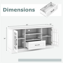 Load image into Gallery viewer, 62" Farmhouse TV Stand for 70 Inch TVs, Tall Media Console Table with 2 Glass Doors, Cubbies &amp; Drawer, Storage Cabinet for Living Room
