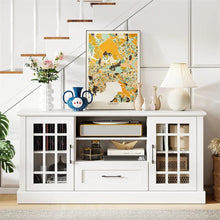 Load image into Gallery viewer, 62" Farmhouse TV Stand for 70 Inch TVs, Tall Media Console Table with 2 Glass Doors, Cubbies &amp; Drawer, Storage Cabinet for Living Room