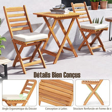 Load image into Gallery viewer, Ensemble Bistrot d'Extrieur en Bois d'Acacia Ensemble de Chaises Pliantes et Table Coussins de Sige Sans Accoudoirs  Dossier Haut Blanc -