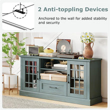 Load image into Gallery viewer, 62" Farmhouse TV Stand for 70 Inch TVs, Tall Media Console Table with 2 Glass Doors, Cubbies &amp; Drawer, Storage Cabinet for Living Room