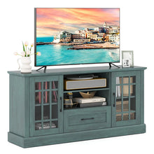 Load image into Gallery viewer, 62" Farmhouse TV Stand for 70 Inch TVs, Tall Media Console Table with 2 Glass Doors, Cubbies &amp; Drawer, Storage Cabinet for Living Room