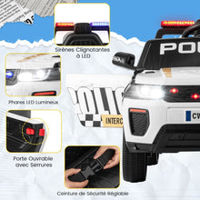 Load image into Gallery viewer, Voiture de Police Electrique Alimente par Batterie 12 V/7 A Tlcommande Connexion Sans Fil Musique Klaxon Sirne Lumires LED Blanc -