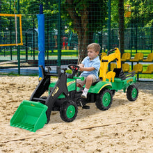 Load image into Gallery viewer, 3 en 1 Tracteur pour Enfant avec 6 Roues Jouet Pelle Remorque Amovible avec Volant Klaxon 3  6 Ans Jaune/Vert -