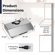 Load image into Gallery viewer, 36/30 Inch Under Cabinet Range Hood with Gesture/Touch/Remote Control, 900 CFM Kitchen Vent w/ 4 Speed, Adjustable LED Lights