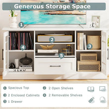 Load image into Gallery viewer, 62" Farmhouse TV Stand for 70 Inch TVs, Tall Media Console Table with 2 Glass Doors, Cubbies &amp; Drawer, Storage Cabinet for Living Room