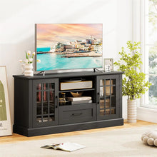 Load image into Gallery viewer, 62" Farmhouse TV Stand for 70 Inch TVs, Tall Media Console Table with 2 Glass Doors, Cubbies &amp; Drawer, Storage Cabinet for Living Room