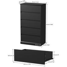Load image into Gallery viewer, Black Dresser Bedroom Dresser, Tall Wood 5 Drawer Dresser &amp; Chest of Drawers for Closet, Living Room Hallway Kids Bedroom