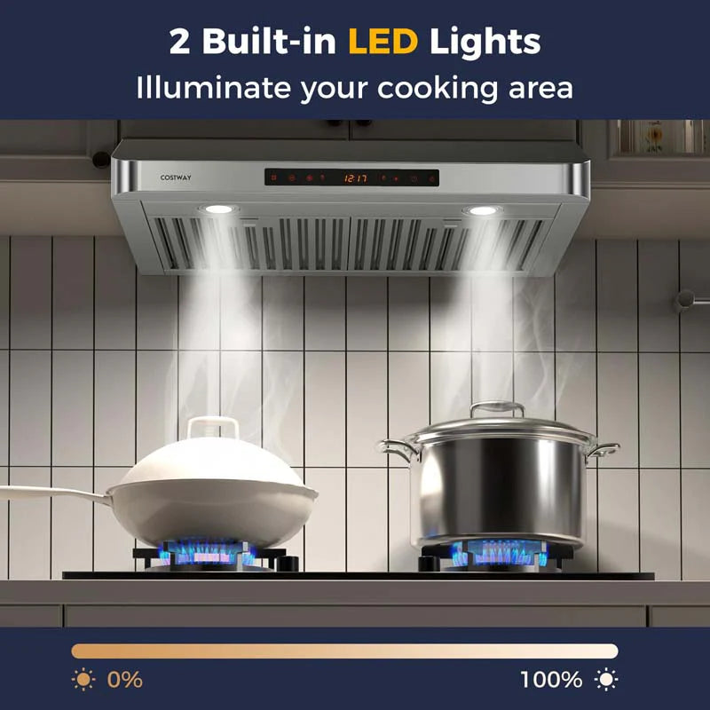 36/30 Inch Under Cabinet Range Hood with Gesture/Touch/Remote Control, 900 CFM Kitchen Vent w/ 4 Speed, Adjustable LED Lights