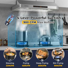 Load image into Gallery viewer, 36/30 Inch Under Cabinet Range Hood with Gesture/Touch/Remote Control, 900 CFM Kitchen Vent w/ 4 Speed, Adjustable LED Lights