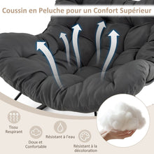 Load image into Gallery viewer, Chaise  Bascule d'Intrieur et d'Extrieur Chaise Papasan Surdimensionne avec Coussin Rembourr &amp; Cadre en Mtal Capacit 205 Kg Gris -