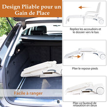 Load image into Gallery viewer, Chaise Longue Inclinable Réglable à 5 Positions avec Roues Flexibles Fauteuil Relax de Camping avec Boîte de Rangement Charge 150KG Blanc -