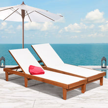 Load image into Gallery viewer, Chaise Longue de Jardin Dossier Inclinable en Bois d'Eucalyptus Tissu Respirant pour Patio Véranda Piscine Charge 180KG -