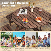 Load image into Gallery viewer, Ensemble Table de Pique-Nique en Bois pour 2 à 8 Personnes Set Table et Banc Circulaire avec 4 Bancs Intégrés Trou de Parasol de 5cm Marron/Jaune -
