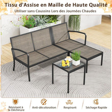 Load image into Gallery viewer, Ensemble Salon de Jardin 3 Pièces Ensemble de Canapé Rembourré d’Extérieur avec Table Basse Cadre en Métal Robuste Gris -