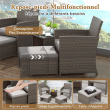Load image into Gallery viewer, Ensemble Meuble de Salon 5PCS Salon de Jardin en Rotin PE avec Coussin pour Balcon Piscine Terrasse Gris/Blanc -