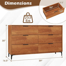 Load image into Gallery viewer, Mid-Century Modern 6-Drawer Dresser, Wooden Chest of Drawers with Anti-Tip Interlock System &amp; Metal Legs for Bedroom, Living Room &amp; Hallway