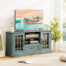 Load image into Gallery viewer, 62" Farmhouse TV Stand for 70 Inch TVs, Tall Media Console Table with 2 Glass Doors, Cubbies &amp; Drawer, Storage Cabinet for Living Room