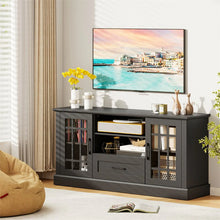 Load image into Gallery viewer, 62" Farmhouse TV Stand for 70 Inch TVs, Tall Media Console Table with 2 Glass Doors, Cubbies &amp; Drawer, Storage Cabinet for Living Room