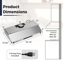Load image into Gallery viewer, 36/30 Inch Under Cabinet Range Hood with Gesture/Touch/Remote Control, 900 CFM Kitchen Vent w/ 4 Speed, Adjustable LED Lights