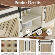 Load image into Gallery viewer, AECOJOY Buffet Cabinet, Coffee Bar Storage Cabinet, 46'' Coffee Bar Table with Rattan Sliding Barn Door, Adjustable Shelves and Bottom Open Shelf