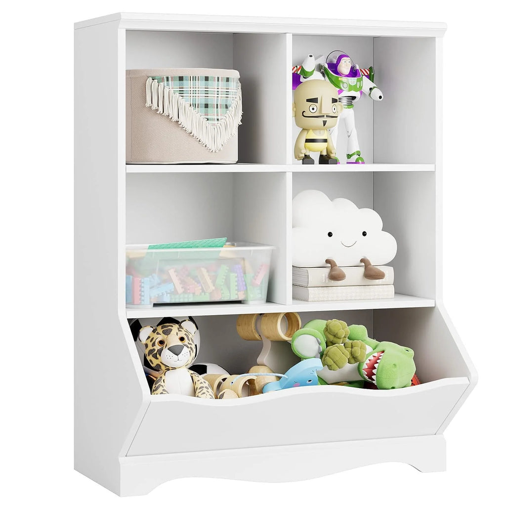 Homfa Kid'S Cubby Toy Storage Cabinet, Wood Toy Organizer of 5 Bins, Children'S White Bookcase, Toy Chest for Bedroom Living Room