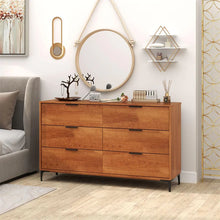 Load image into Gallery viewer, Mid-Century Modern 6-Drawer Dresser, Wooden Chest of Drawers with Anti-Tip Interlock System &amp; Metal Legs for Bedroom, Living Room &amp; Hallway