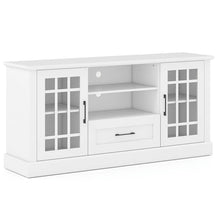 Load image into Gallery viewer, 62" Farmhouse TV Stand for 70 Inch TVs, Tall Media Console Table with 2 Glass Doors, Cubbies &amp; Drawer, Storage Cabinet for Living Room