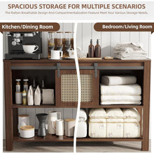 Load image into Gallery viewer, AECOJOY Buffet Cabinet, Coffee Bar Storage Cabinet, 46'' Coffee Bar Table with Rattan Sliding Barn Door, Adjustable Shelves and Bottom Open Shelf