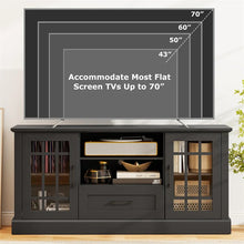 Load image into Gallery viewer, 62" Farmhouse TV Stand for 70 Inch TVs, Tall Media Console Table with 2 Glass Doors, Cubbies &amp; Drawer, Storage Cabinet for Living Room