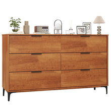 Load image into Gallery viewer, Mid-Century Modern 6-Drawer Dresser, Wooden Chest of Drawers with Anti-Tip Interlock System &amp; Metal Legs for Bedroom, Living Room &amp; Hallway