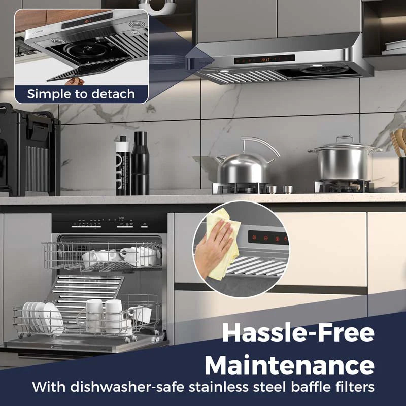 36/30 Inch Under Cabinet Range Hood with Gesture/Touch/Remote Control, 900 CFM Kitchen Vent w/ 4 Speed, Adjustable LED Lights